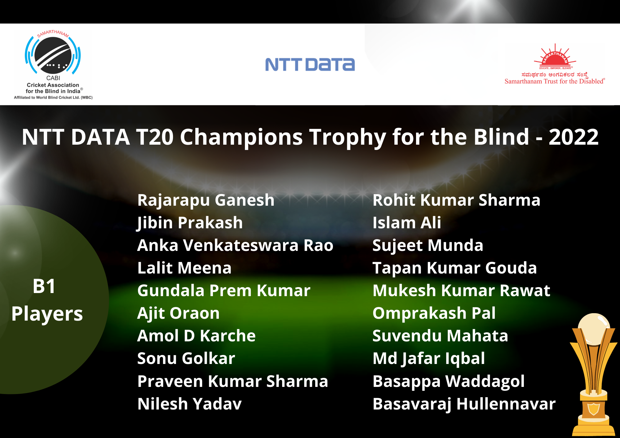 NTT DATA T20 Champions Trophy for the Blind – 2022 B1