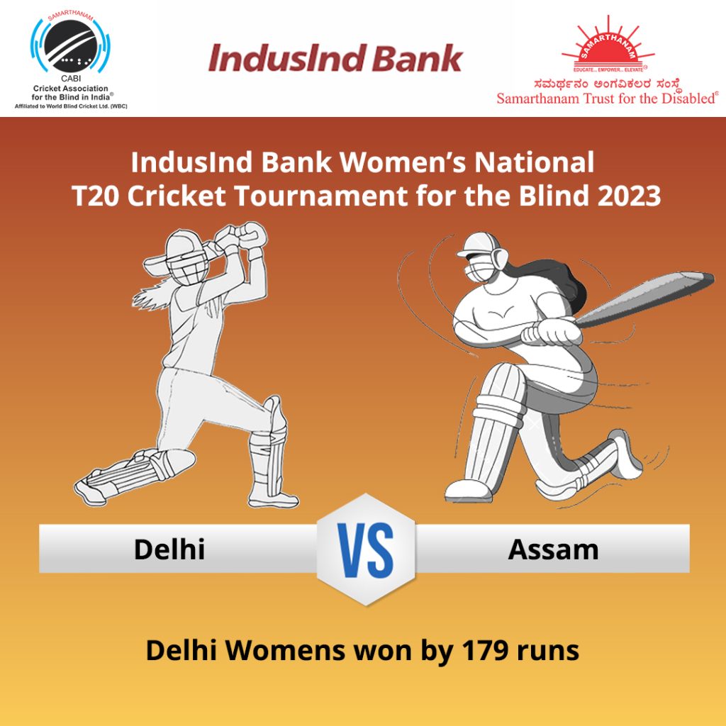 Delhi Womens won by 179 runs in IndusInd Bank Women’s National T20 Cricket Tournament for the Blind 2023