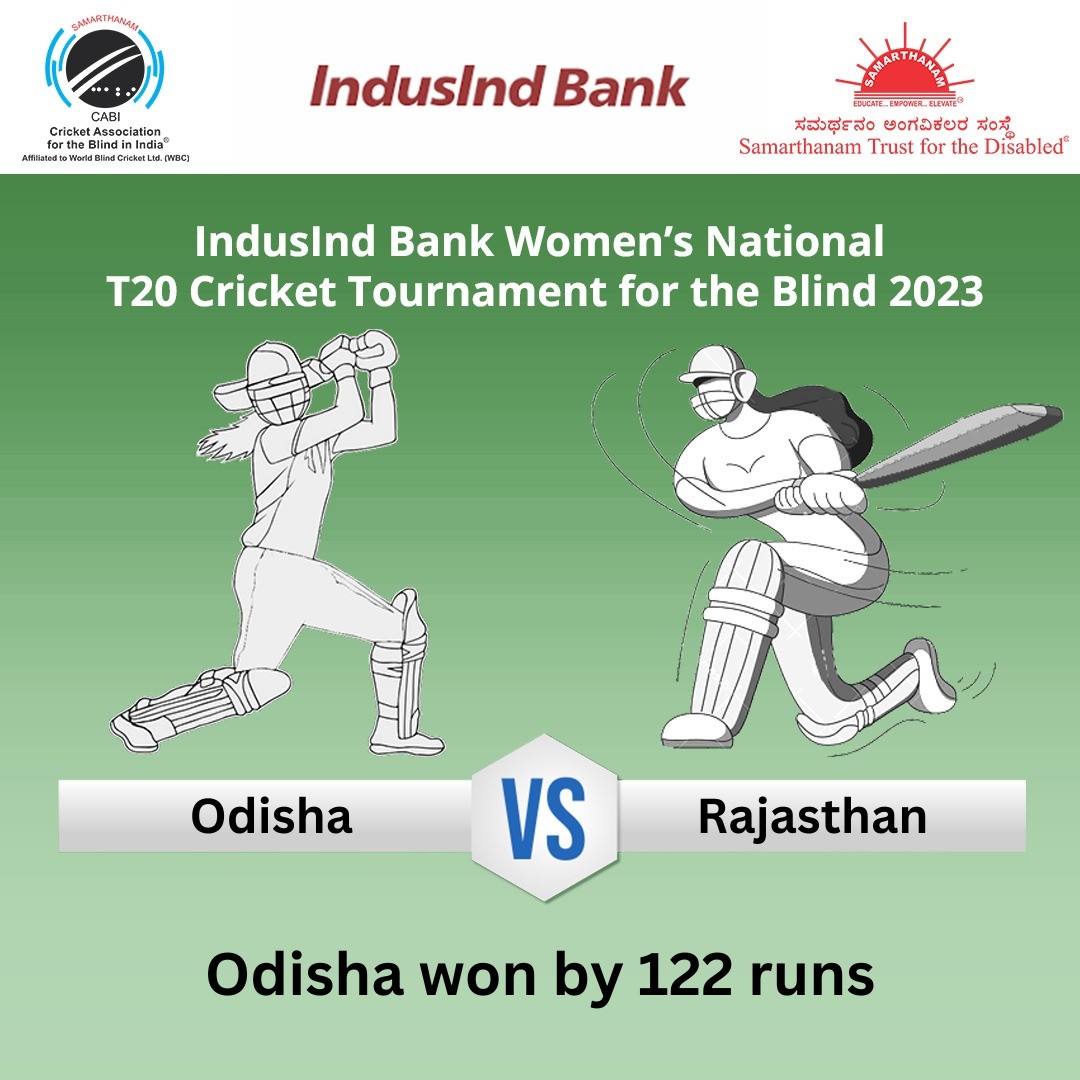 Odisha Womens won by 122 runs in IndusInd Bank Women’s National T20 Cricket Tournament for the Blind 2023