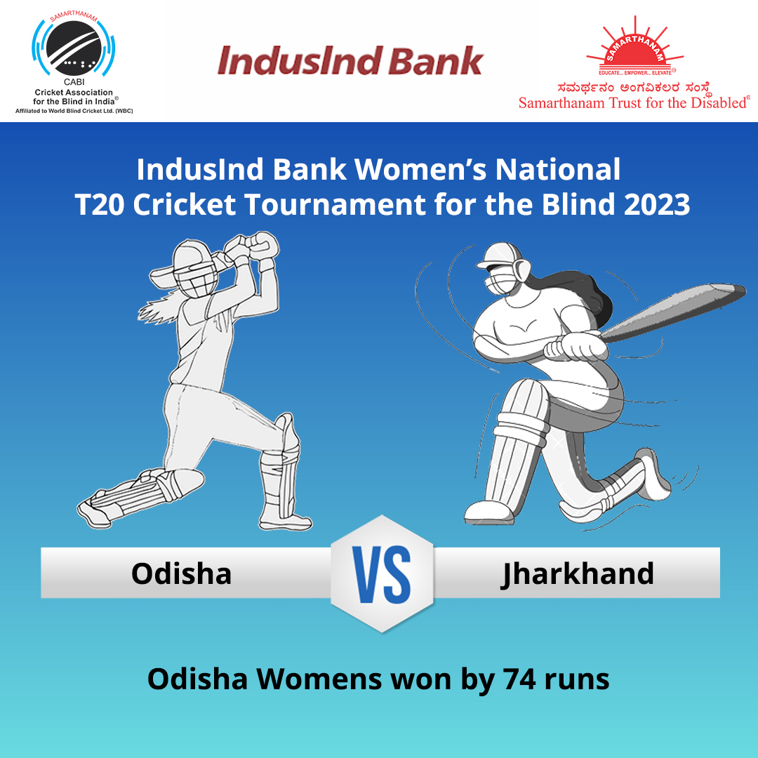 Odisha Womens won by 74 runs in IndusInd Bank Women’s National T20 Cricket Tournament for the Blind 2023