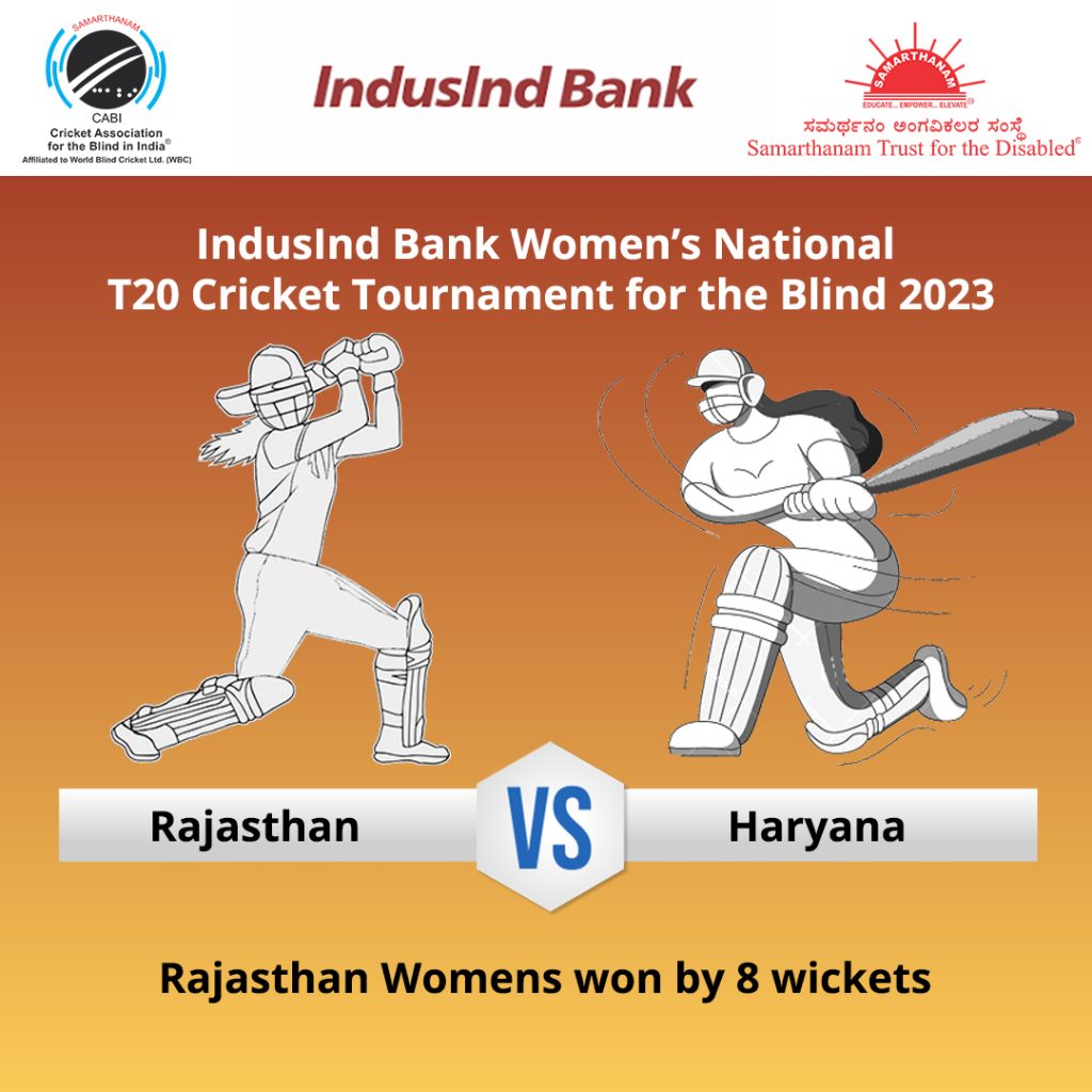 Rajasthan Womens won by 8 wickets in IndusInd Bank Women’s National T20 Cricket Tournament for the Blind 2023
