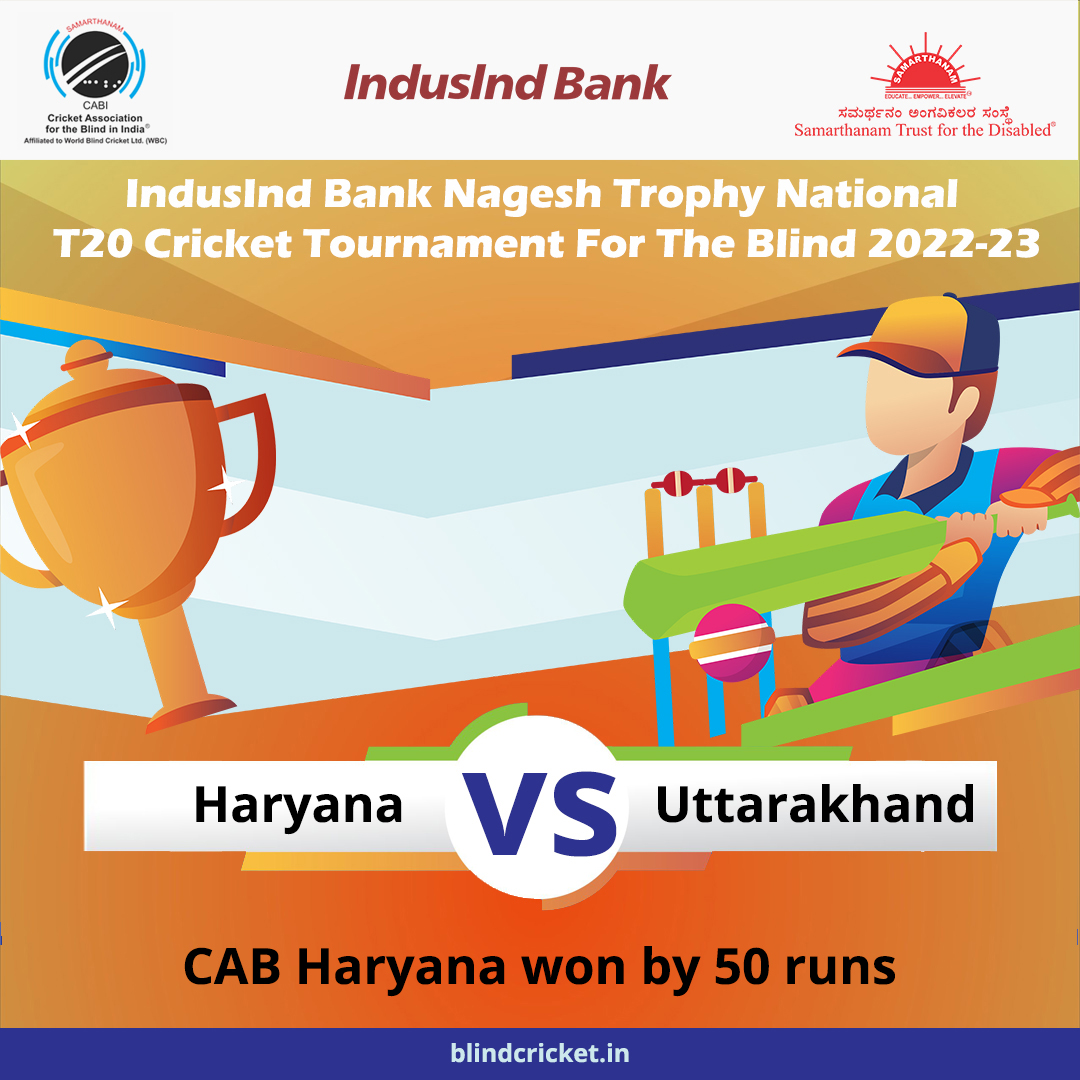 CAB Haryana won by 50 runs in IndusInd Bank Nagesh Trophy National T20 Cricket Tournament For The Blind 2022-23