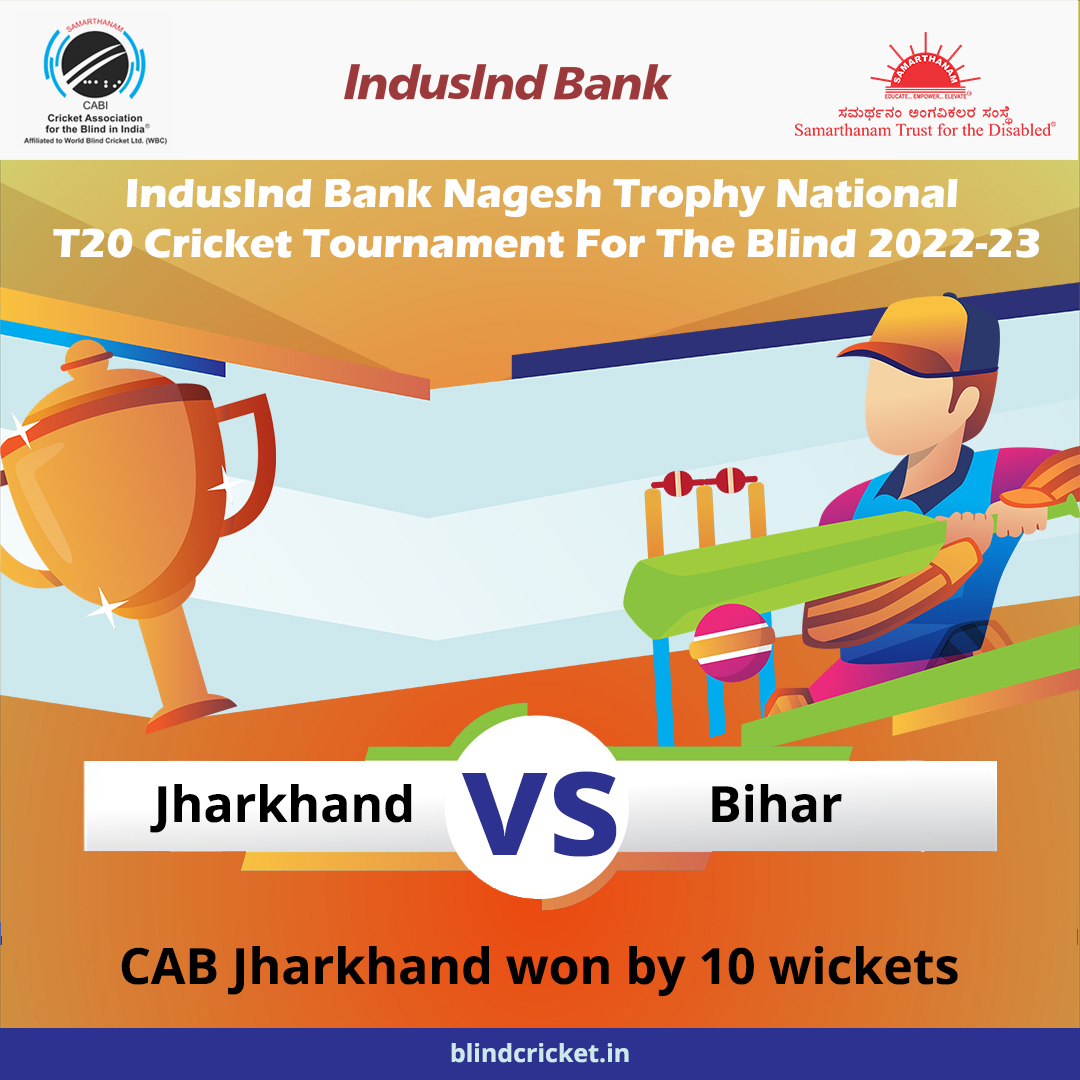 CAB Jharkhand won by 10 wickets in IndusInd Bank Nagesh Trophy National T20 Cricket Tournament For The Blind 2022-23