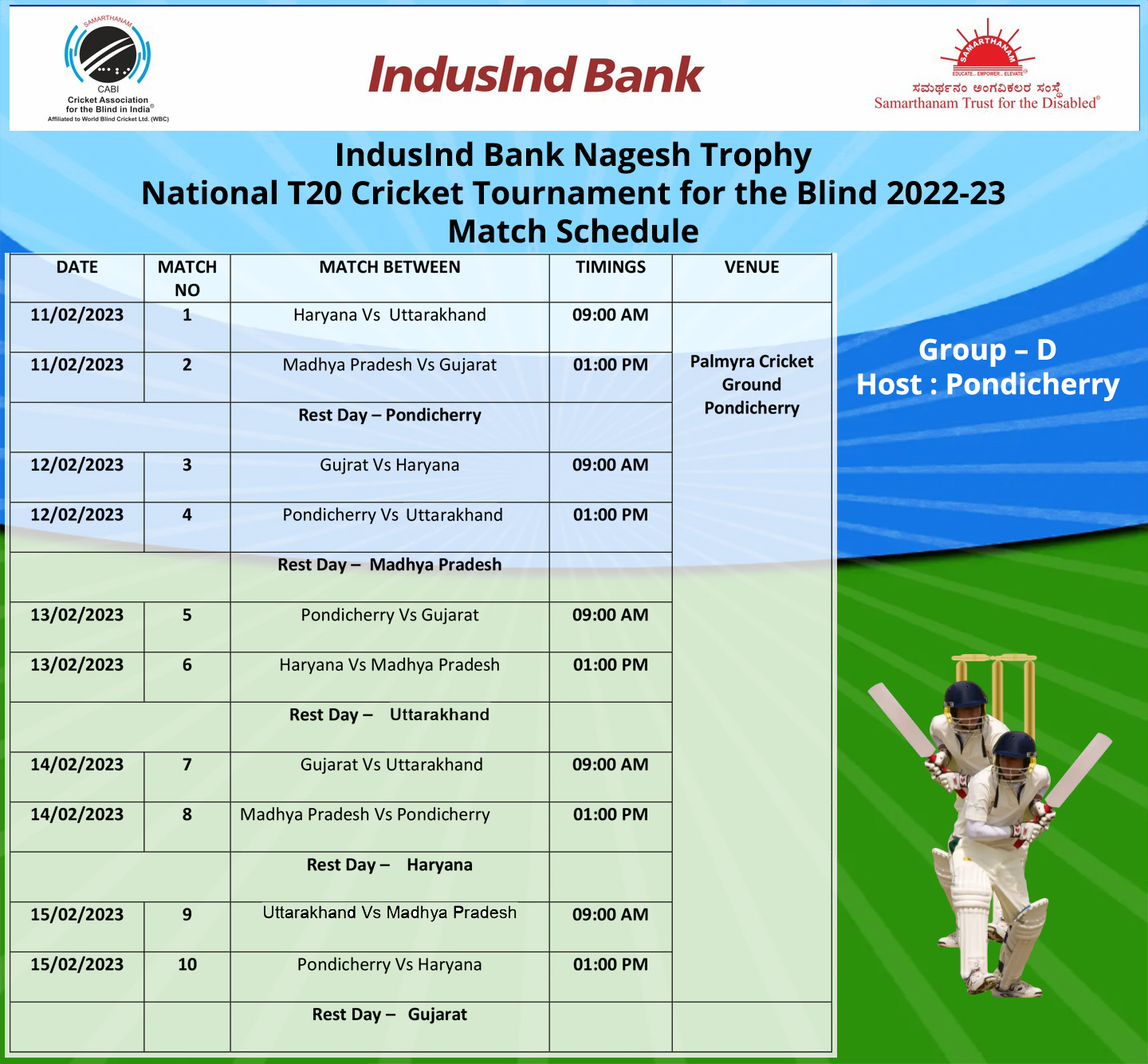 Match-Schedule-of-Group-D-IndusInd-Bank-Nagesh-Trophy-National-T20-Cricket-Tournament-for-the-Blind-2022-–-2023