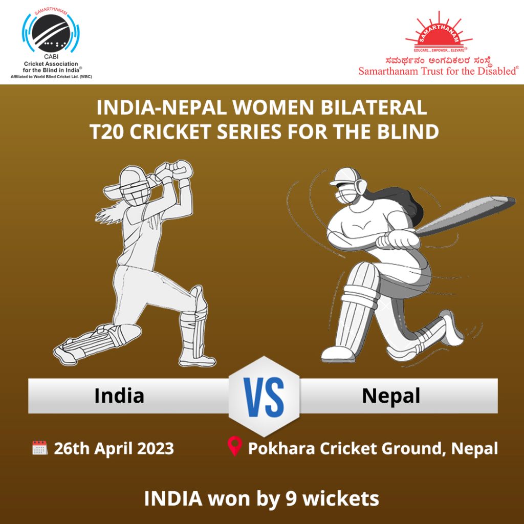 India won by 9 wickets in India-Nepal Women Bilateral T20 Cricket Series for the Blind