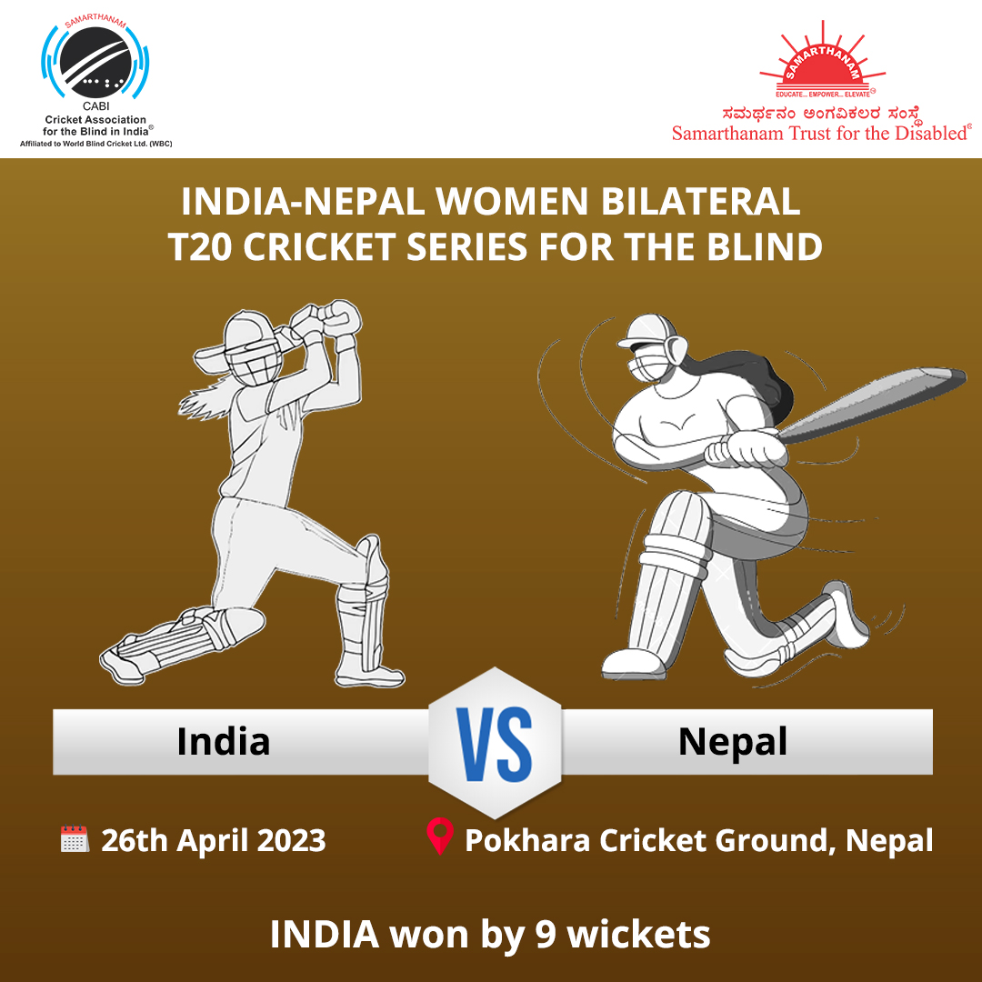India won by 9 wickets in India-Nepal Women Bilateral T20 Cricket Series for the Blind