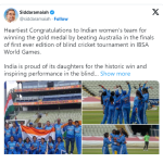 siddaramiaha tweet on ibsa world games 2023