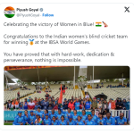 piyush goyal tweet on ibsa world games 2023