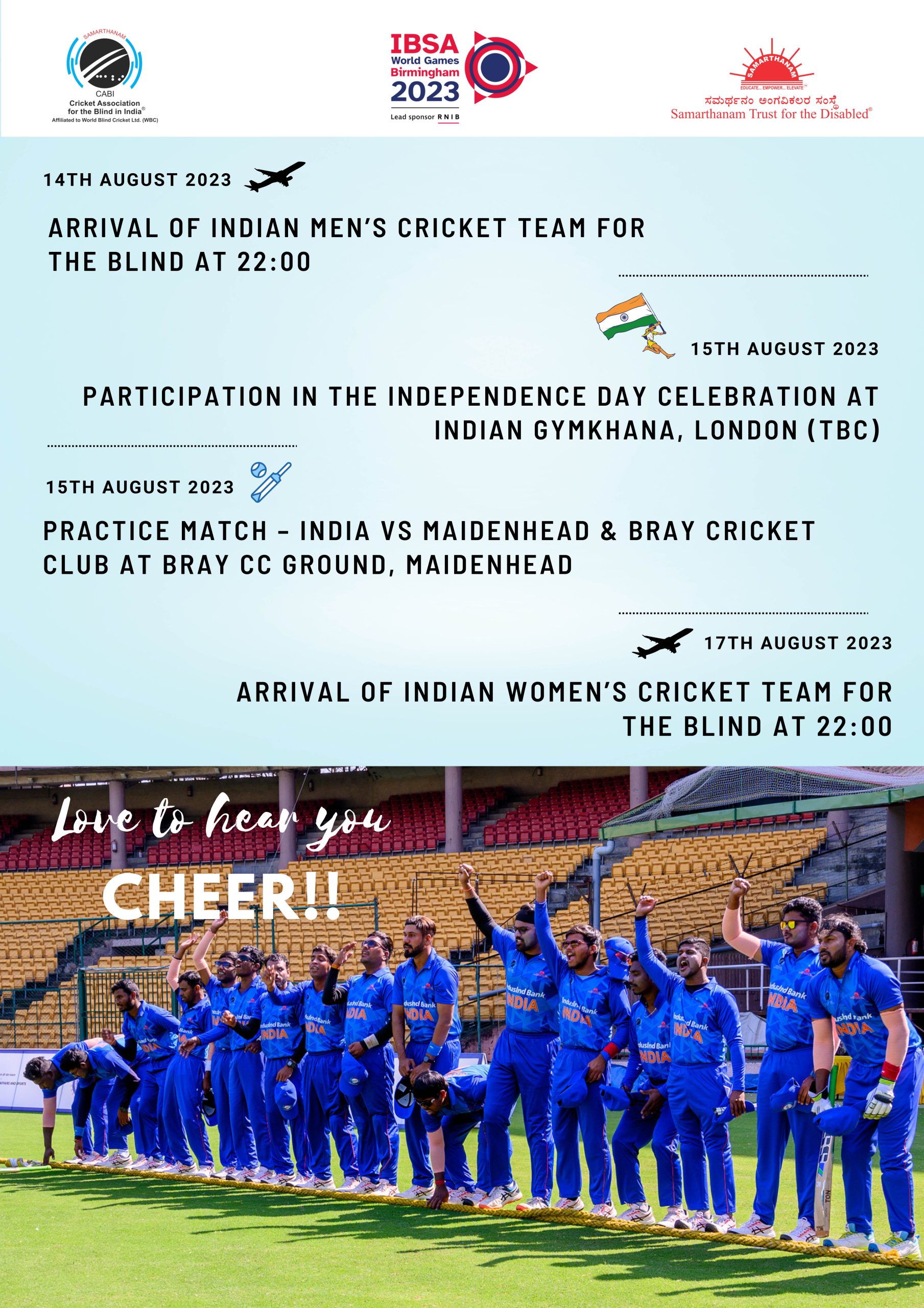 IBSA WORLD GAMES MATCH SCHEDULE CRICKET ASSOCIATION FOR THE BLIND IN