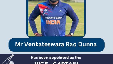 Venkateswara Rao Dunna for being selected as the Vice Captain of the Indian Blind cricket team