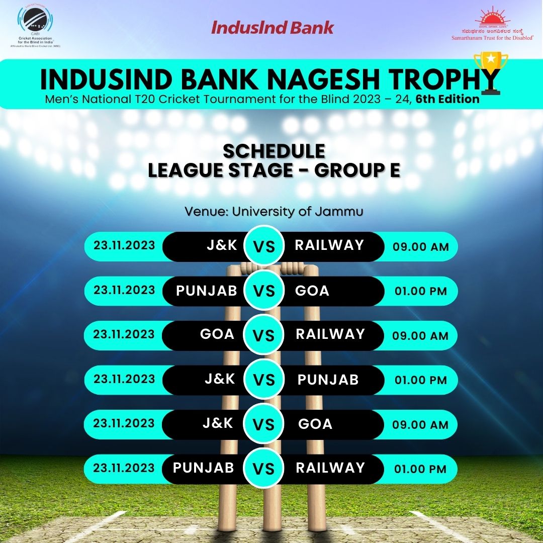 League Stage Group E - schedule for the IndusInd Bank Nagesh Trophy 2023-24