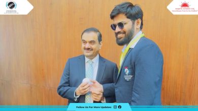 Captain Ajay Reddy of the Indian Mens Cricket Team for the Blind engaged in a discussion with Mr. Gautam Shantilal Adani during the Adani Green X Talks in Ahmedabad