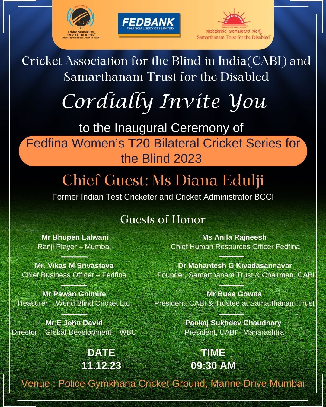 Inaugural Ceremony of Fedfina Womens T20 Bilateral Cricket Series for the Blind 2023