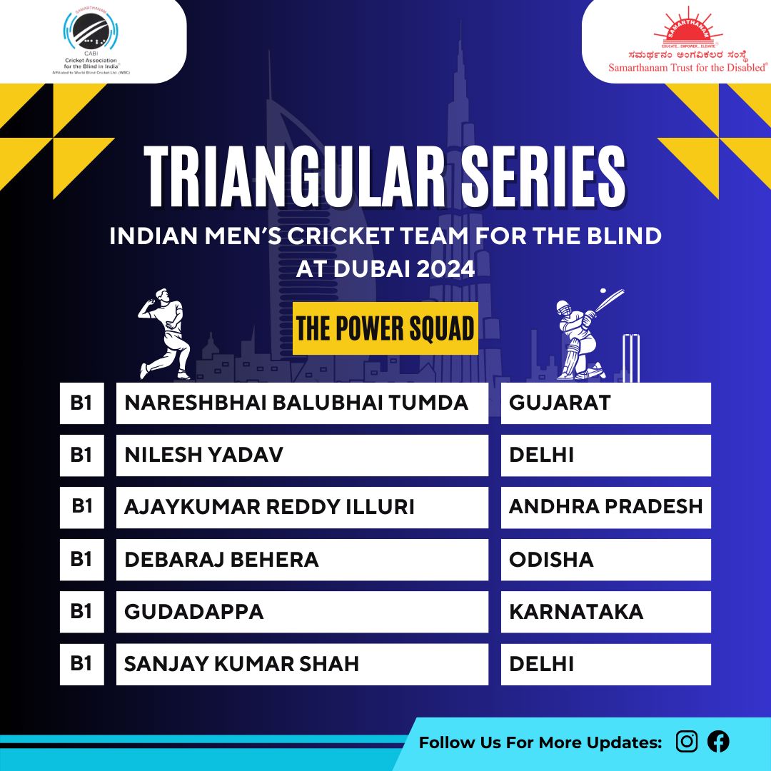 Proudly announcing the Indian Mens Cricket Team for the Blind at Dubai 2024-1