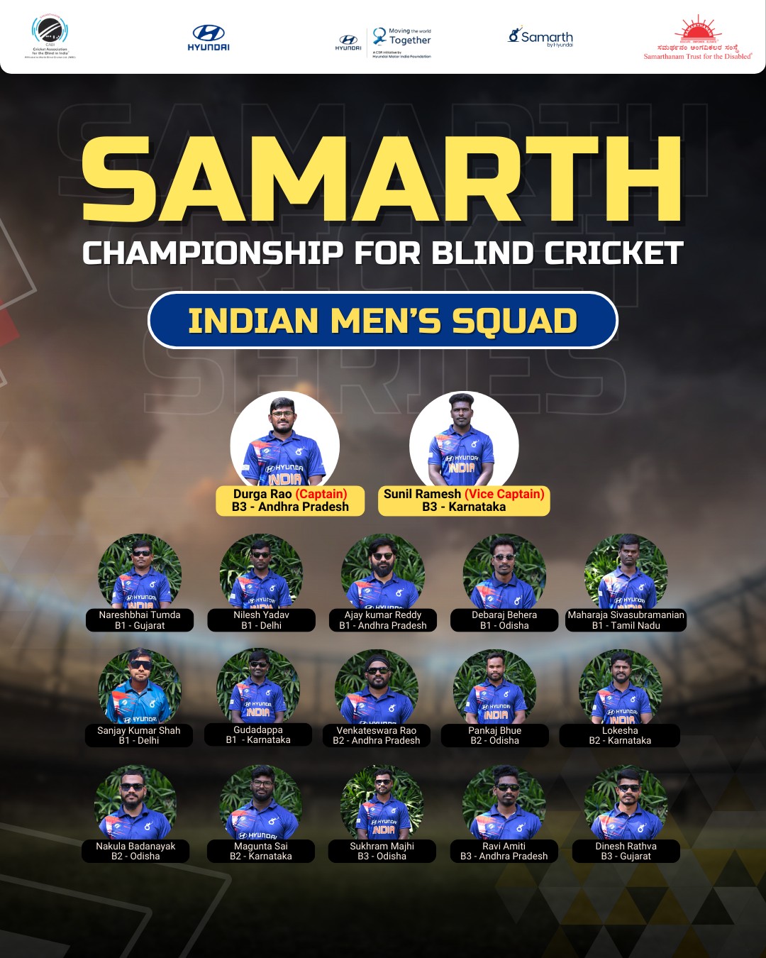 Indian Mens Cricket Team for the Blind for Samarth Championship for Blind Cricket