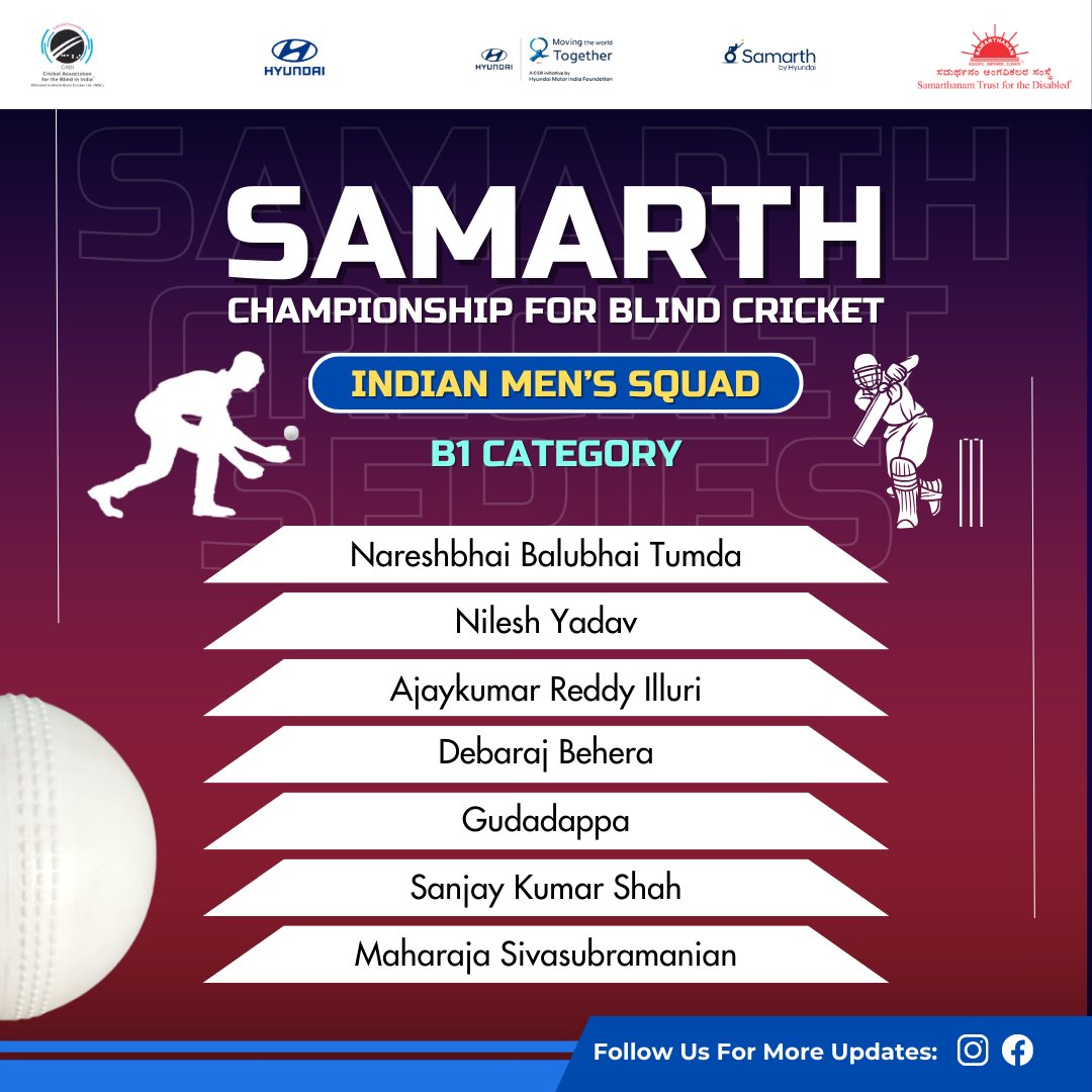 Indian Mens Cricket Team for the Blind for a thrilling Samarth Championship for Blind Cricket-2