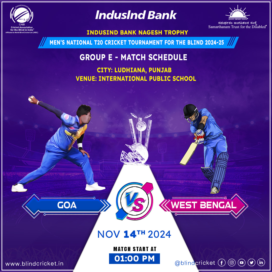 CAB West Bengal triumphs in a spectacular display of skill by defeating Goa by 8 wickets at the Group E Matches of IndusInd Bank Nagesh Trophy Mens National T20 Cricket Tournament for the Blind 2024-25