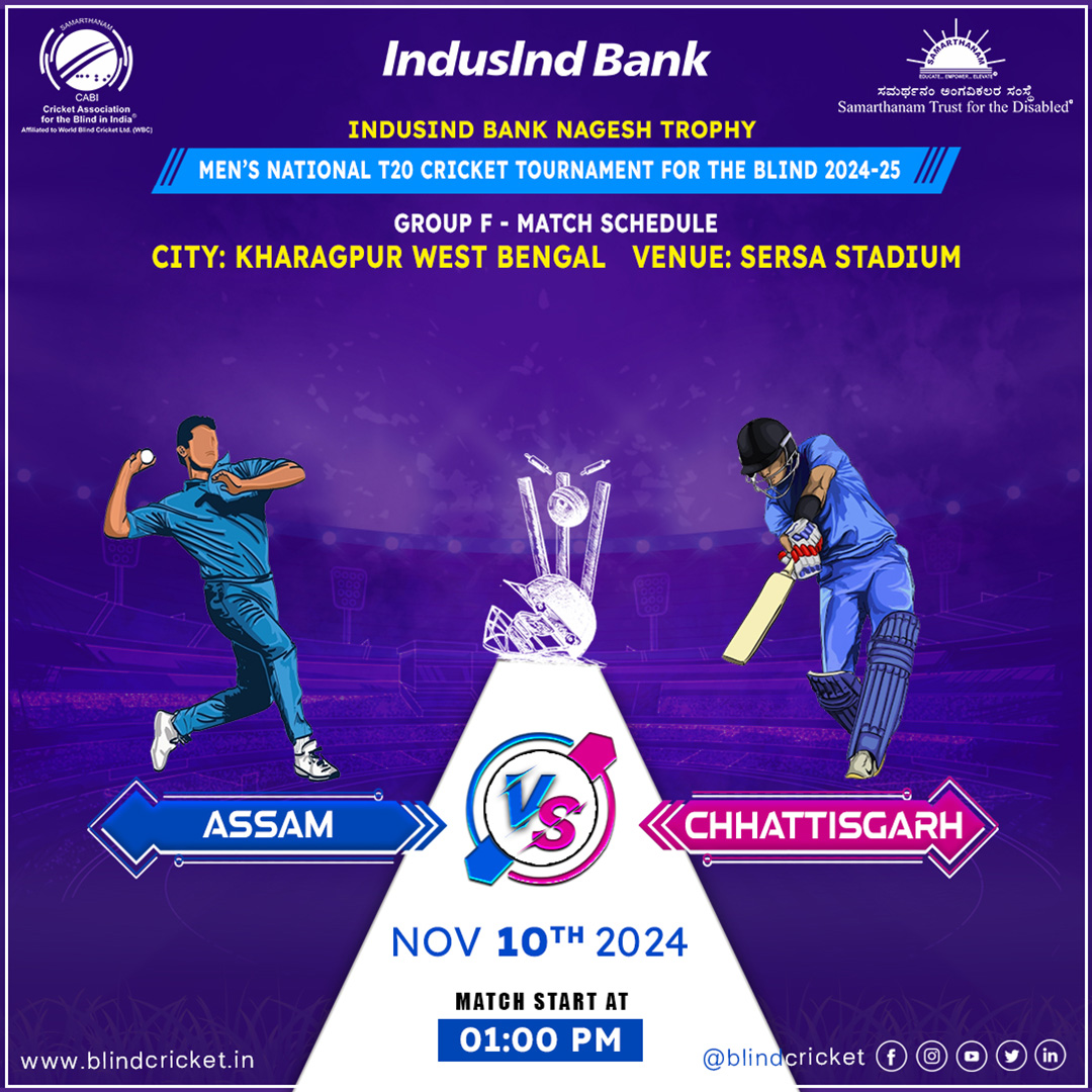 CAB Chattisgarh triumphs in a spectacular display of skill by defeating Railways by 8 wickets at the Group F Matches of IndusInd Bank Nagesh Trophy Men's National T20 Cricket Tournament for the Blind 2024-25